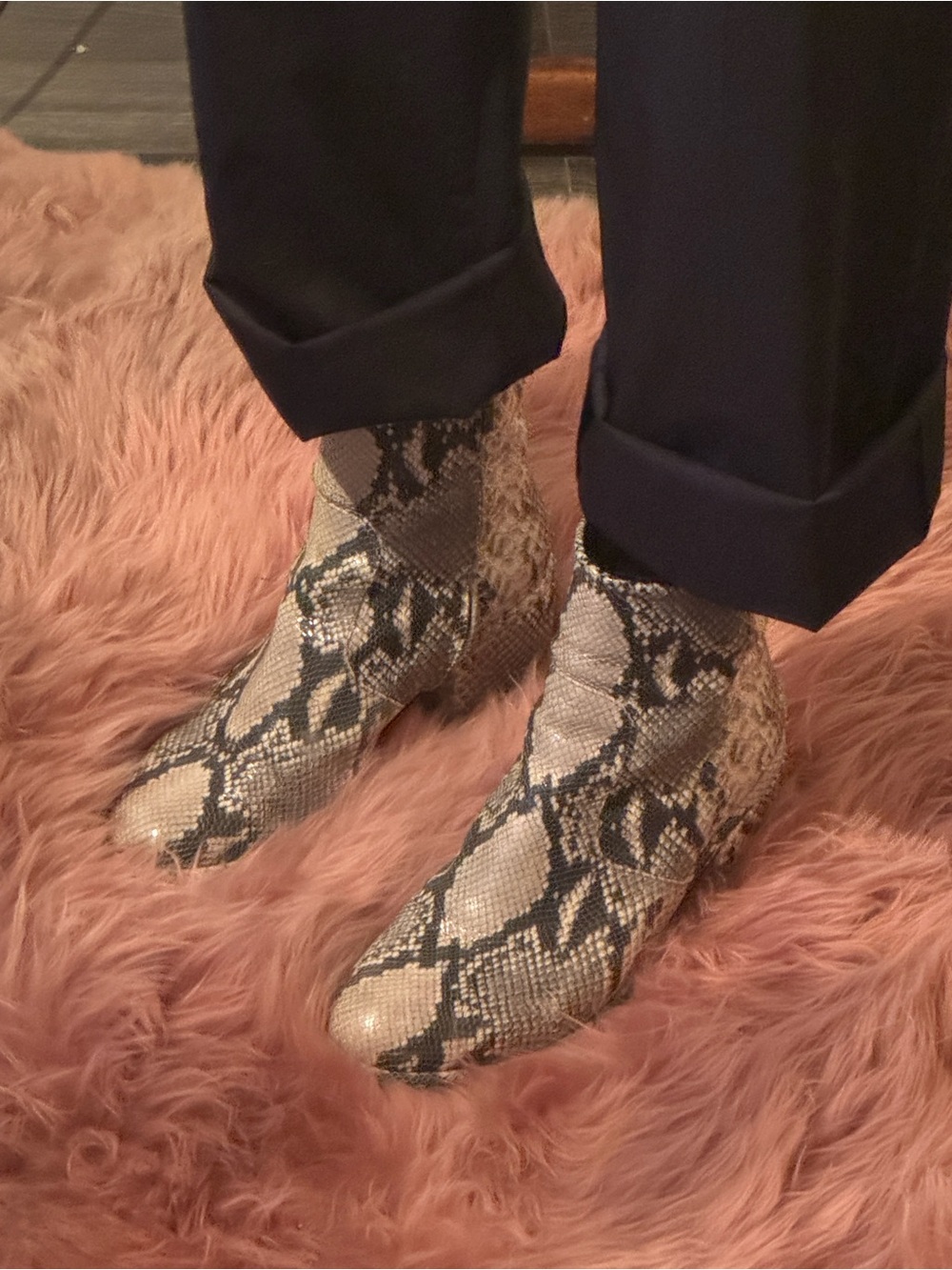 Python Print Ankle Boots in Beige and Black - Picture 3 of 4